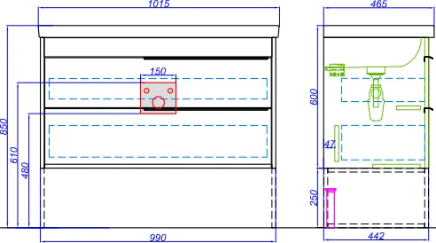 Тумба под раковину Aqwella Fargo FRG0110DB, 100 см, дуб балтийский
