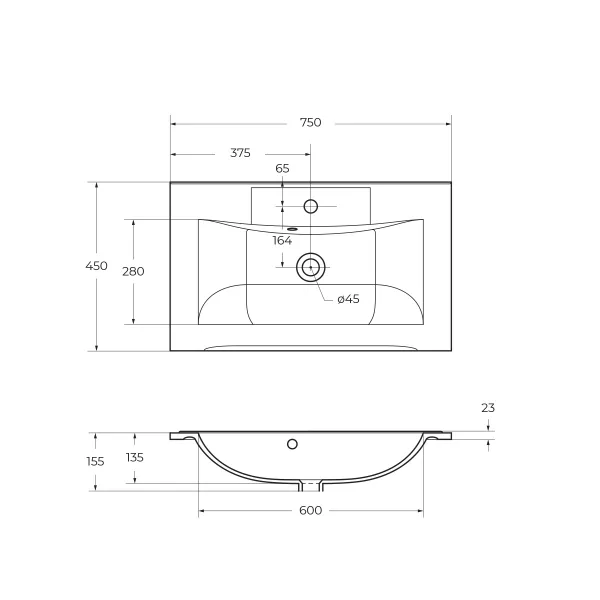 Раковина из литьевого мрамора BelBagno BB750/450-LV-MR-PR, 75 см
