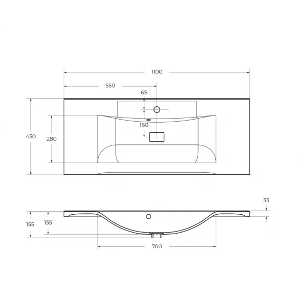Раковина из литьевого мрамора BelBagno BB1100/450-LV-MR-PR, 110 см