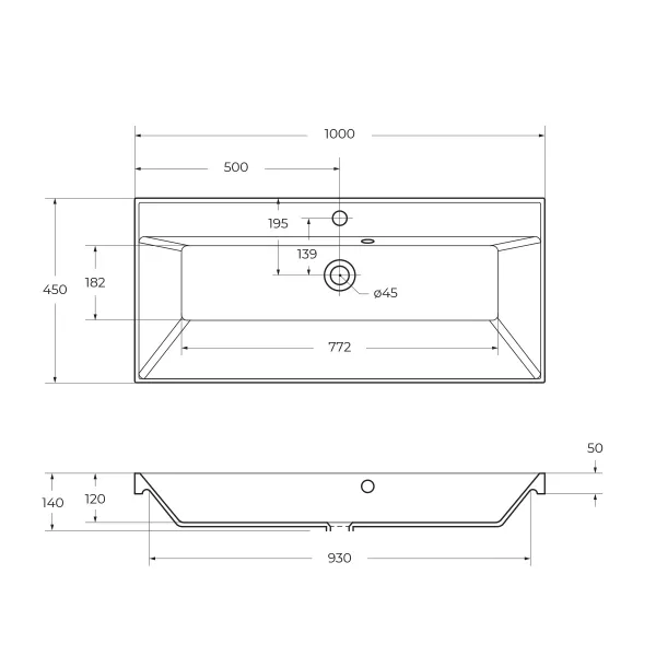Раковина из литьевого мрамора BelBagno BB1000/450-LV-MR-AST, 100 см