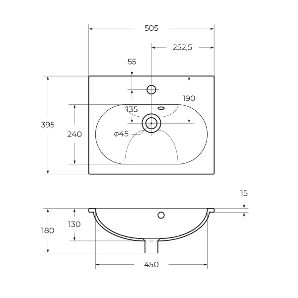 Керамическая раковина BelBagno BB1923-500, 50.5 см