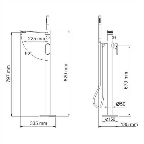 Напольный смеситель для ванны WasserKRAFT Dinkel 5821