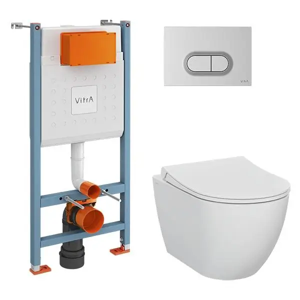 Инсталляция с унитазом VITRA Mia Round 9856B003-7200, кнопка матовый хром