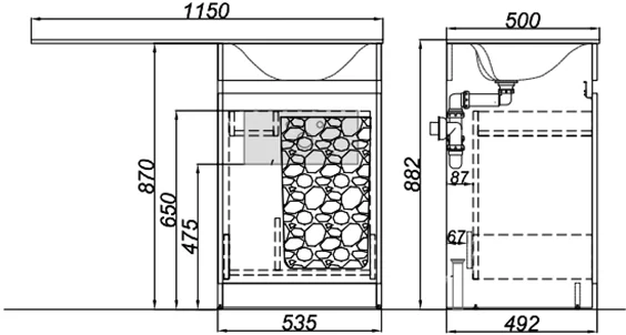 Тумба под раковину напольная Aqwella Forma FOR0105KR с бельевой корзиной справа