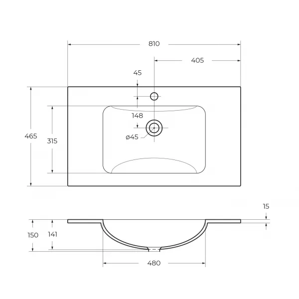 Стеклянная раковина BelBagno BB810/465-LV-VTR-BO, 81 см
