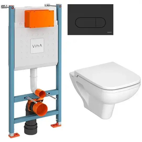 Система инсталляции для унитазов VITRA V-Fix Core 800-1874 с кнопкой смыва + унитаз подвесной VITRA S20 7508B003-0075 безободковый
