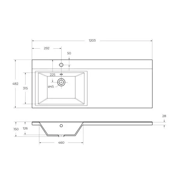 Раковина из литьевого мрамора BelBagno BB1200/480-LV-MR-L, 120.3 см