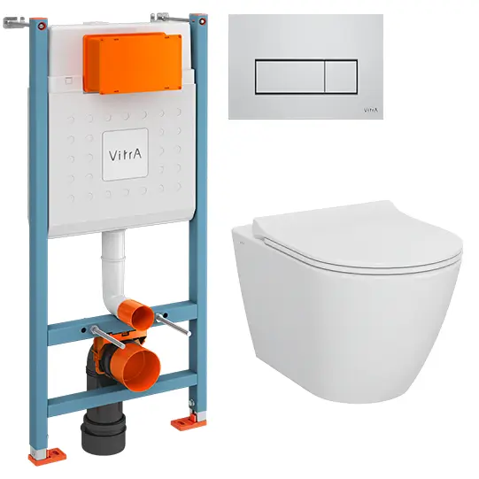 Система инсталляции для унитазов VITRA V-Fix Core 800-1875 с кнопкой смыва + унитаз подвесной VITRA Sanibelle 7551B003-0075 безободковый