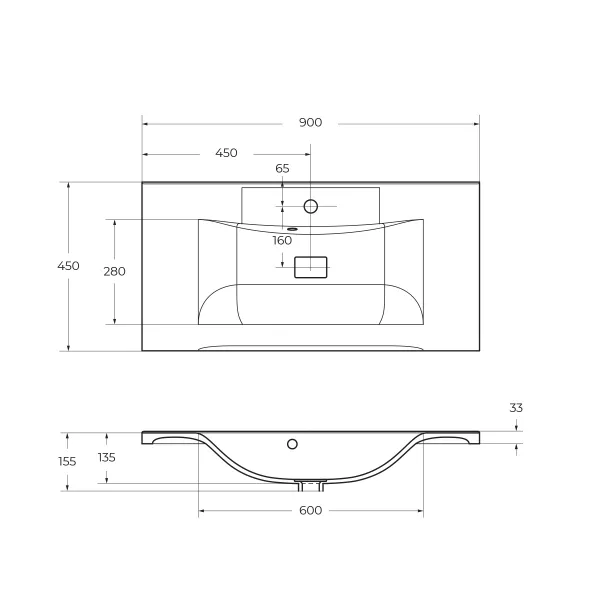 Раковина из литьевого мрамора BelBagno BB900/450-LV-MR-PR, 90 см