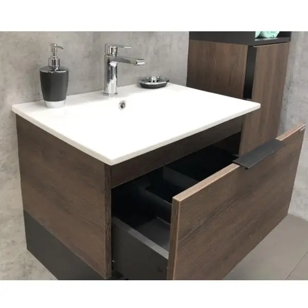 Подвесная тумба с раковиной Comforty Франкфурт 60 дуб шоколадно-коричневый 00004150530CF