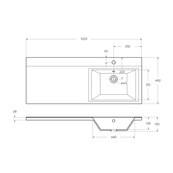 Раковина из литьевого мрамора BelBagno BB1200/480-LV-MR-R, 120.3 см