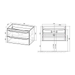 Тумба под раковину Vincea Fine 800 подвесная, 2 выкатных ящика soft close, G.White