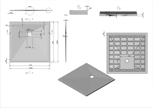 Поддон для душа из искусственного камня Vincea VST-4SR1010W, 1000*1000*25, белый матовый