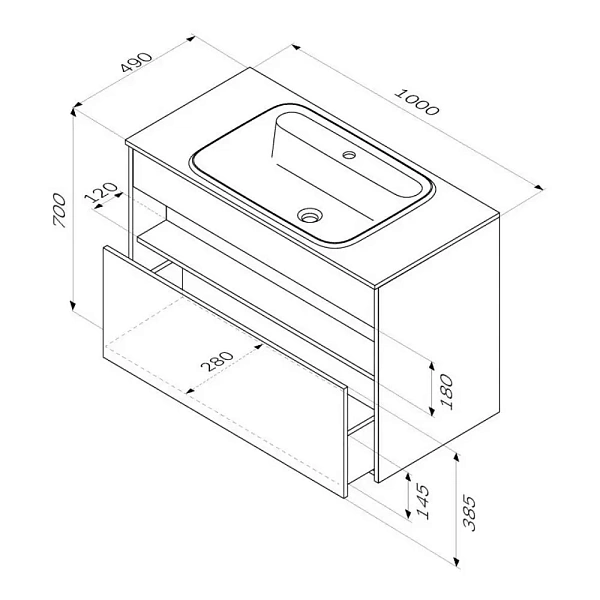 M8FFUX1001WG Func, База с нишей, 1 ящик (pull-out), 100 см, цвет белый глянец