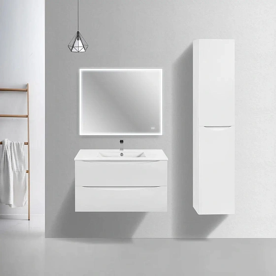 Тумба под керамическую раковину Mia Slim 900 подвесная, 2 выкатных ящика soft close, G.White