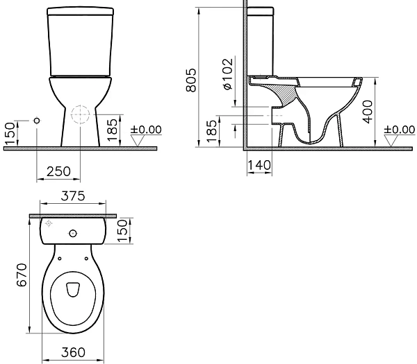 Унитаз-компакт Norm Nord 9845B099-7201 с микролифтом