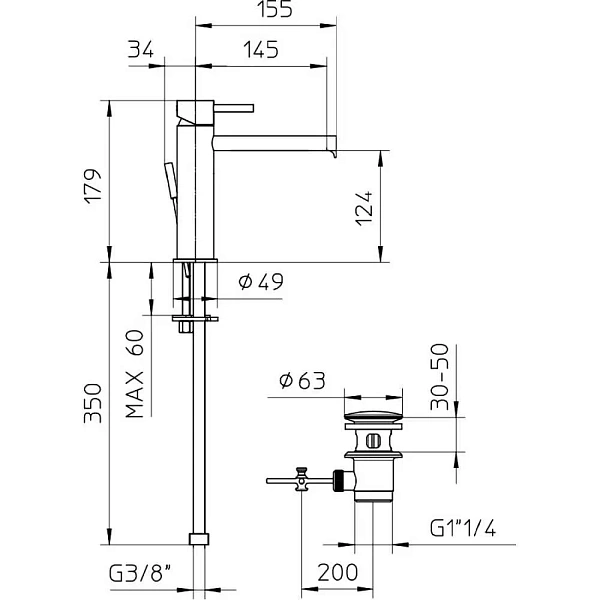 Смеситель для раковины Bossini Oki Z005301.030 с донным клапаном