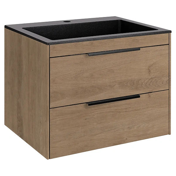 Тумба под раковину Vincea Chiara 2D 600 подвесная, 2 выкатных ящика soft-close, N.Oak
