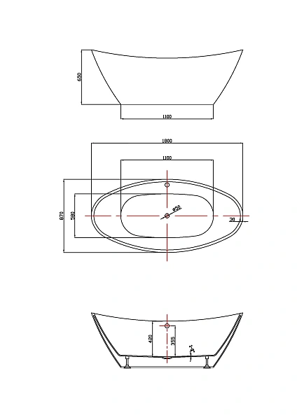 Акриловая ванна Vincea VBT-203, отдельностоящая 180x87, белая