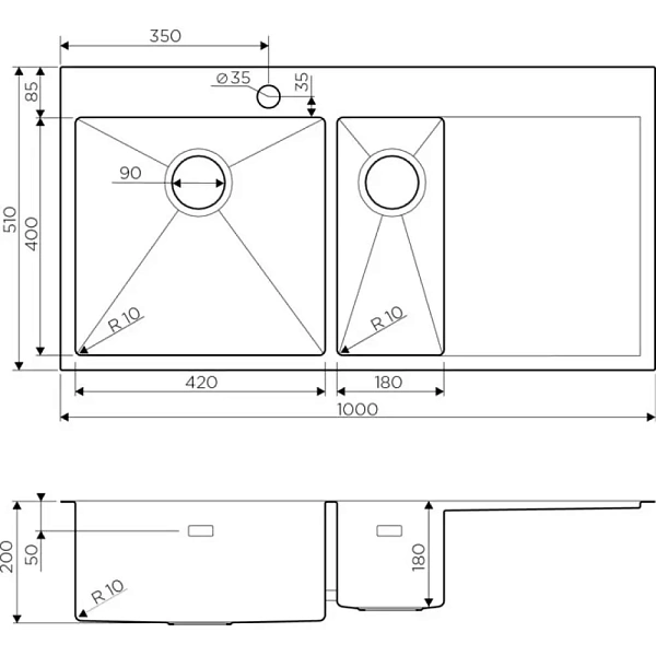 Кухонная мойка Omoikiri Akisame 100-2-IN-R 4973547