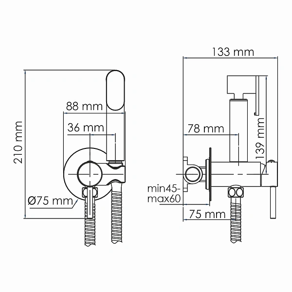 Встраиваемый смеситель с гигиеническим душем WasserKRAFT A70538
