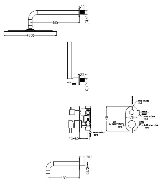 Встраиваемый душевой комплект Boheme Uno 464-2-MG