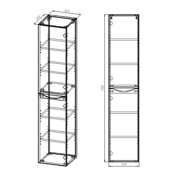 Шкаф-пенал Vincea Mia VSC-2M170BT-R подвесной, 1700*350*350, Beton, правый