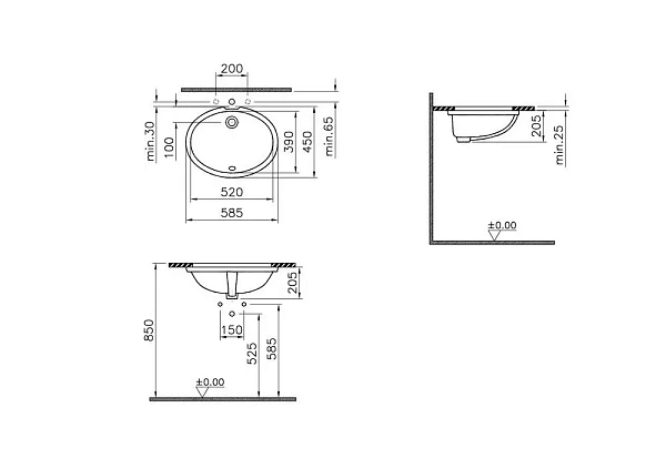 Интегрированная раковина VITRA Arkitekt 6069B003-0012 52 см
