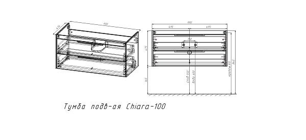 Тумба под раковину Vincea Chiara 2D 1000 подвесная, 2 выкатных ящика soft-close, G.Stone
