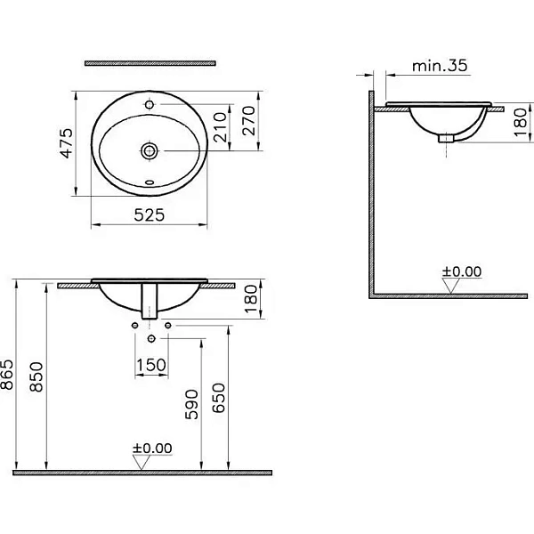 Врезная раковина VITRA S20 5468B003-0001 52.5 см