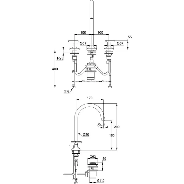 Смеситель для раковины Kludi Nova Fonte Déco 201430539 с донным клапаном