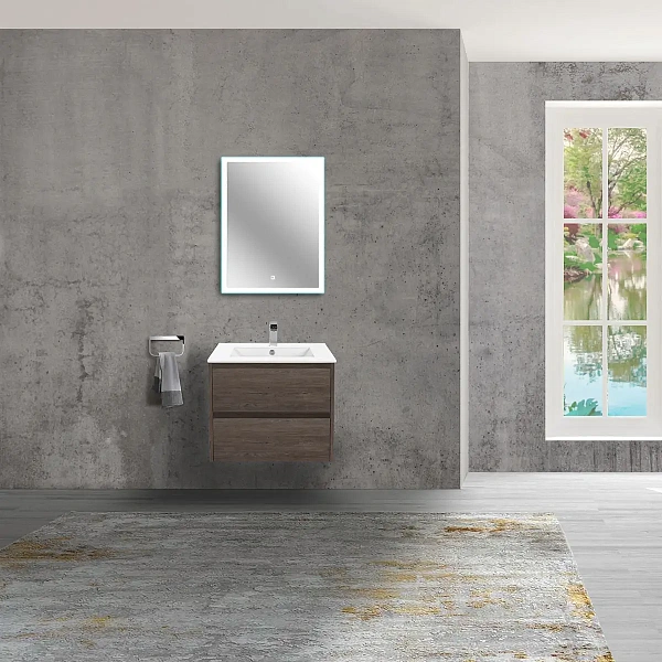 Тумба под раковину Vincea Gio 600 подвесная, 2 выкатных ящика soft-close, R.Oak