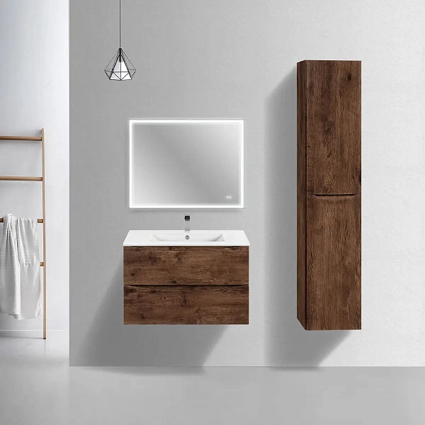 Тумба под керамическую раковину Mia Slim 800 подвесная, 2 выкатных ящика soft close, R.Wood