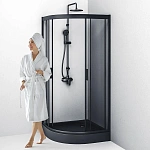 W90G-401-090BT Душевое ограждение Gem 1/4 Rond 90x90 стекло прозрачное, профиль черный матовый, без