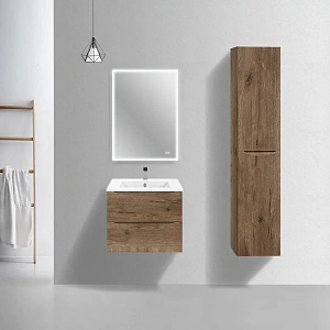Тумба под керамическую раковину Mia Slim 600 подвесная, 2 выкатных ящика soft close, V.Oak
