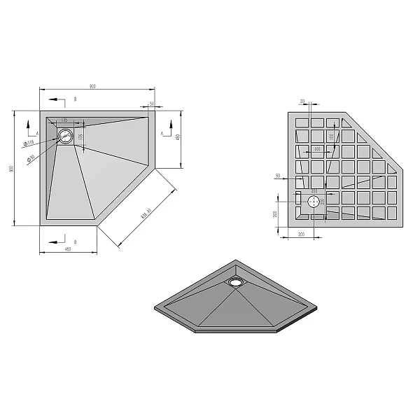 Поддон для душа из искусственного камня Vincea VST-4SP9090A, 900*900*25, антрацит