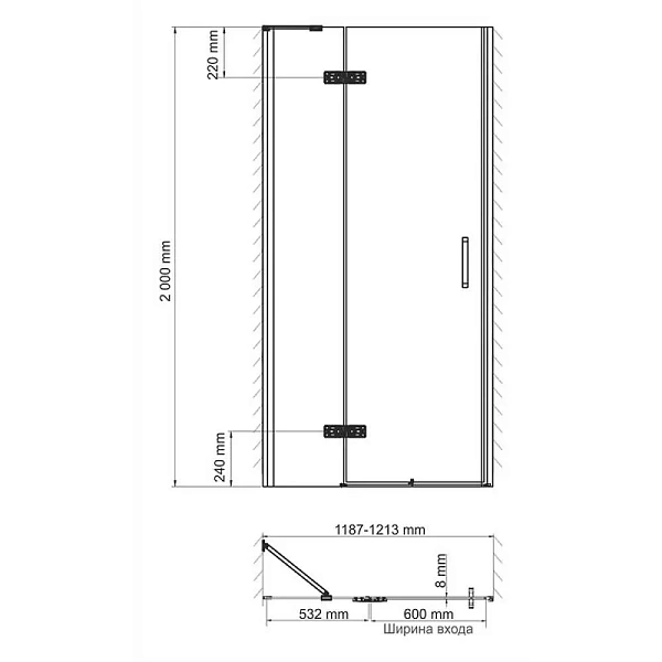 Душевая дверь WasserKRAFT Aller 10HBLACK MATT 120х200 см 10H05LBLACK MATT