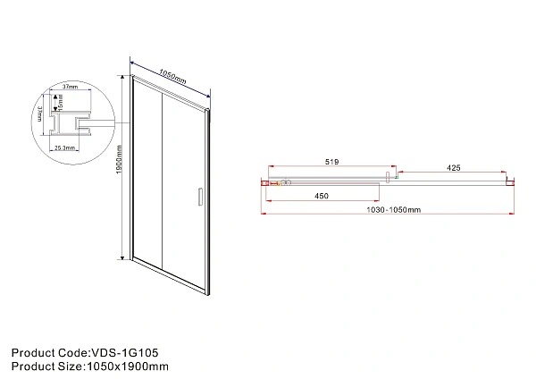 Душевая дверь Vincea Garda VDS-1G105CH, 1050, хром, стекло шиншилла