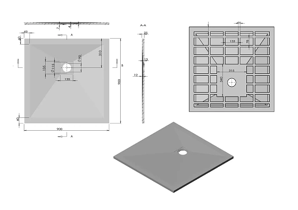 Поддон для душа из искусственного камня Vincea VST-4SR9090A, 900*900*25, антрацит