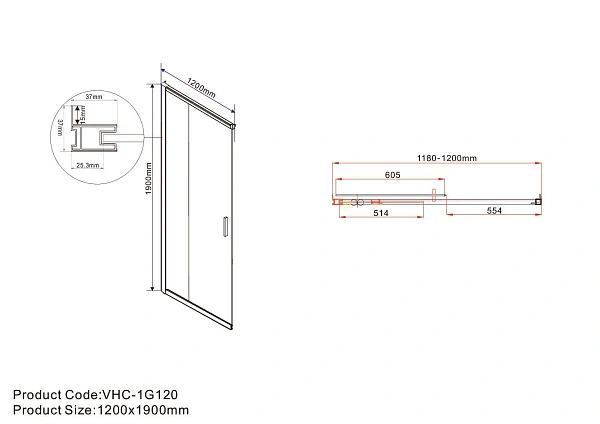 Душевой уголок Vincea Garda VSS-1G8012CLB, 1200*800, черный, стекло прозрачное