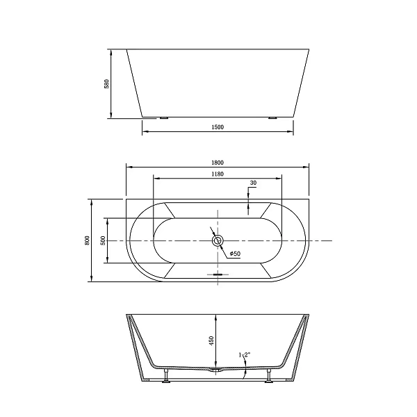 Акриловая ванна 180x80 Vincea VBT-421-1800, белая