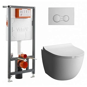 Инсталляция с унитазом VITRA Sento 9830B003-7207 кнопка матовый хром