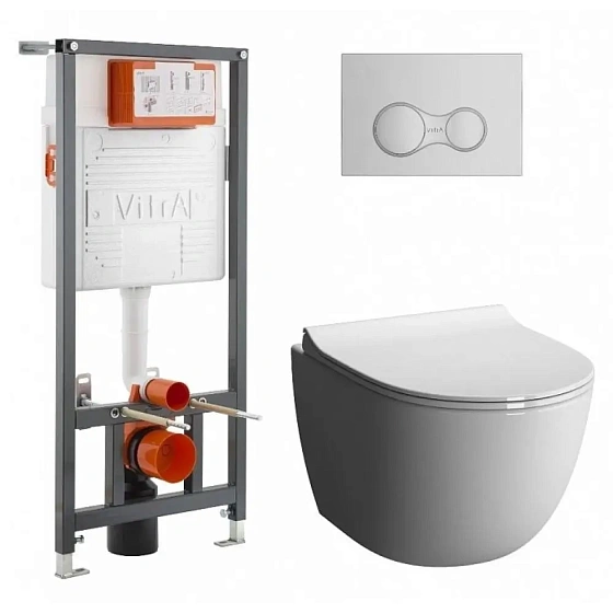 Инсталляция с унитазом VITRA Sento 9830B003-7207 кнопка матовый хром