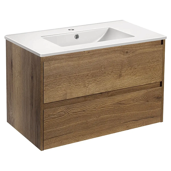 Тумба под раковину Vincea Gio 800 подвесная, 2 выкатных ящика soft-close, T.Oak