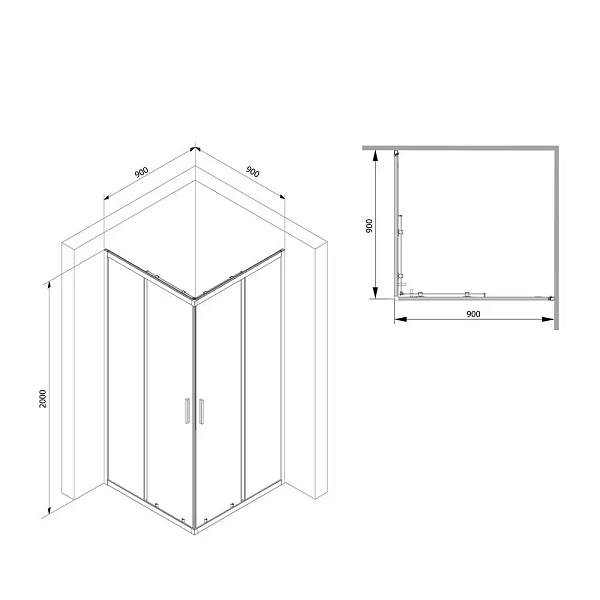 W93G-403-090BT Душевое ограждение Gem S Square Slide 90x90 стекло прозрачное, профиль черный матовый
