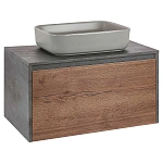 Тумба под накладную раковину Mesa 800 подвесная, 1 выкатной/1 скрытый ящик soft close, T.Oak + Beton