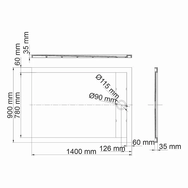 Поддон для душа WasserKRAFT Rhin 44T36, 140x90 см