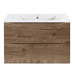 Тумба под керамическую раковину Mia Slim 800 подвесная, 2 выкатных ящика soft close, V.Oak