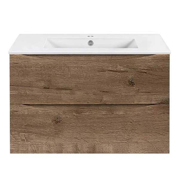Тумба под керамическую раковину Mia Slim 800 подвесная, 2 выкатных ящика soft close, V.Oak