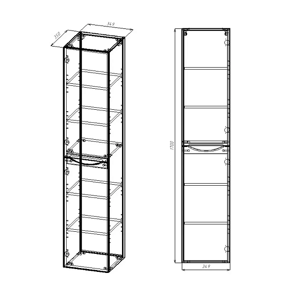 Шкаф-пенал Vincea Mia VSC-2M170GW-L подвесной, 1700*350*350, G.White, левый
